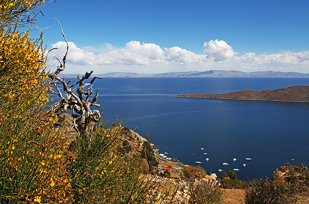 Lake Titicaca located on the border of Bolivia and Peru