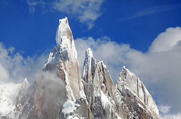 The summit of Cerro Torre on a rare day of good weather in Patagonia