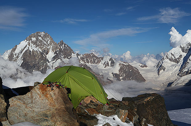 View of Dykh Tau from the Camp 4300 m, ascent of Mount Gestola from Svaneti