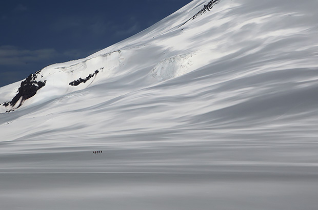 A team of climbers on the eastern slope of Mount Elbrus