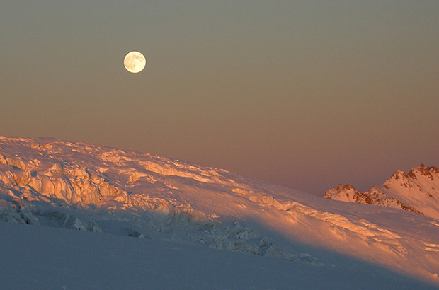 Moonrise over Mount Elbrus glaciers