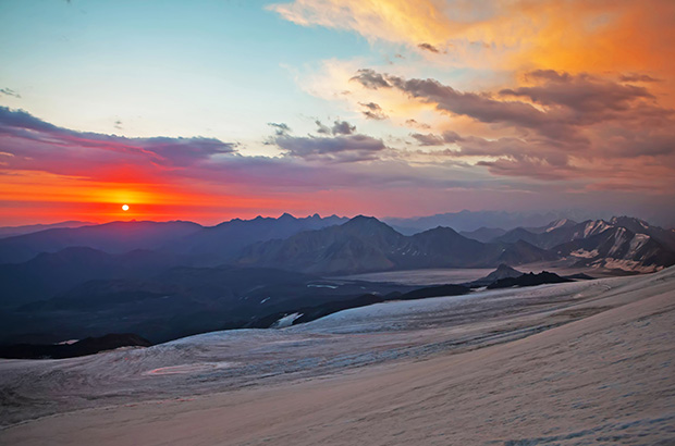 Sunset from the southern slope of Mount Elbrus