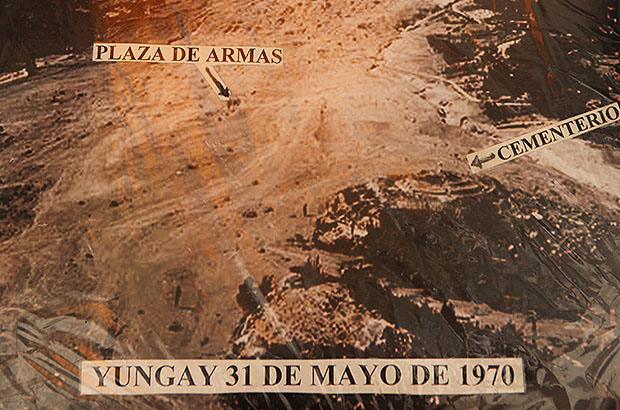 Aerial view of the place where the city of Yungay was buried by the mudflow