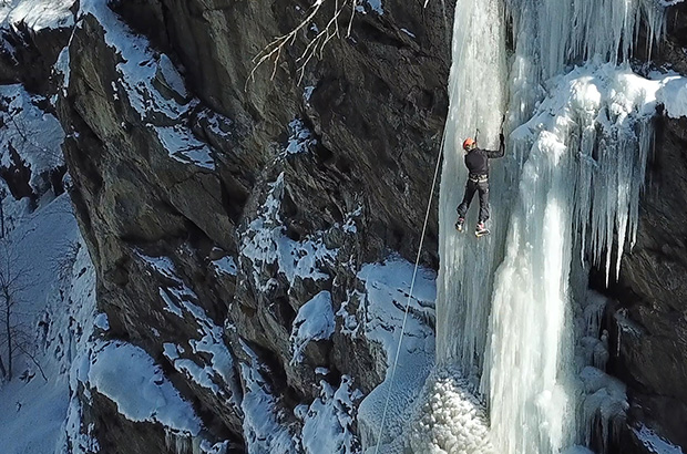 Iceclimbing on the cascades in the Dombai region, Caucasus, Russia