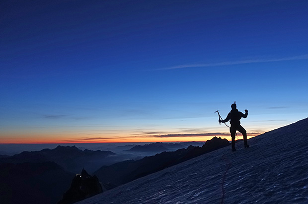 Dawn on the Mont Blanc climbing route