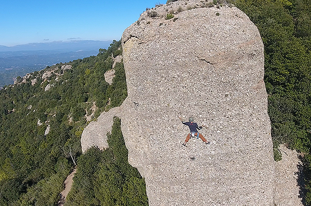 Rockclimbing on the slabs of Montserrat requires perfect balance and good climbing technique