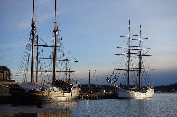 Ancient sailboats moored in the port of Oslo