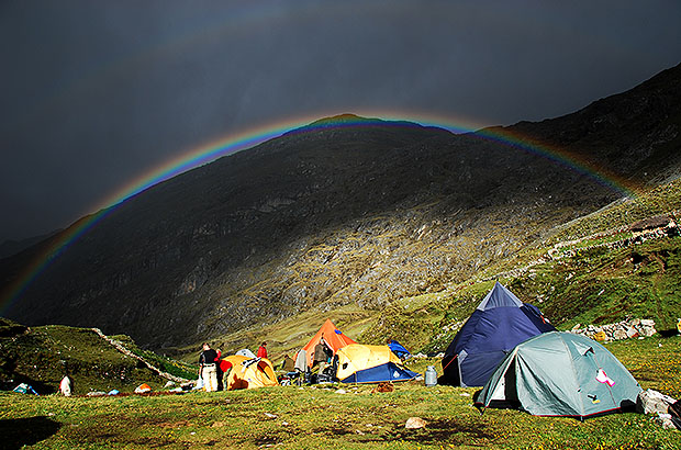 Camp in the mountains in Cordellera Huayhuash, Peru