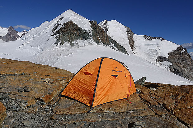 Camp at the base of Mount Liskamm, Switzerland