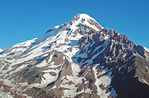 Mount Kazbek, a classic route from the south. 