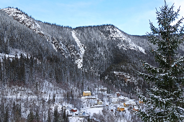 The town of Rjukan, hidden deep in the mountain gorge
