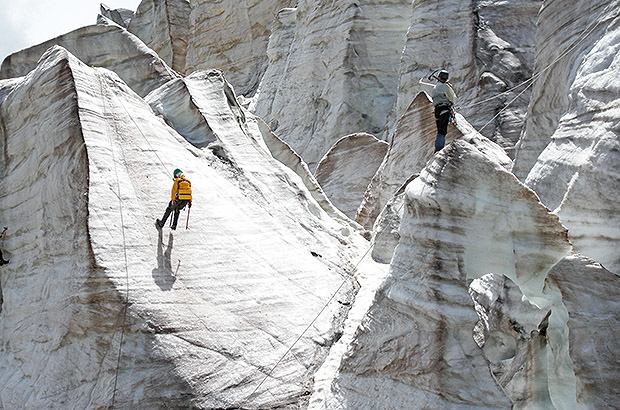 Summer iceclimbing training on a glacier, Caucasus
