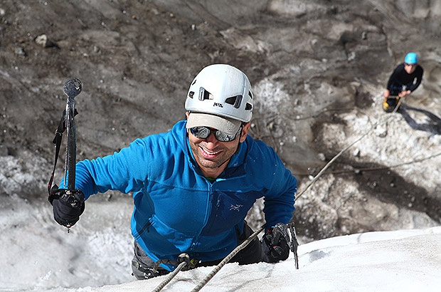 Iceclimbing training on a glacier. Caucasus