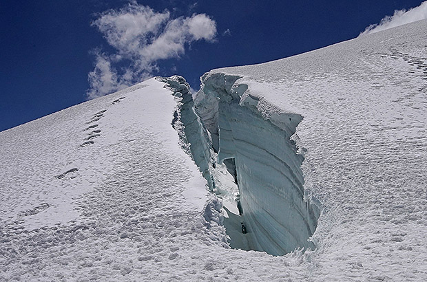 A crevasse that opened literally a week between our two ascents of Ishinca