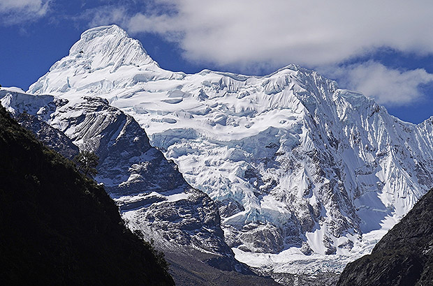 Snow-ice mass of Nevado Rurichinchay 6309 m, the nodal peak of the main ridge of the Cordillera Blanca range