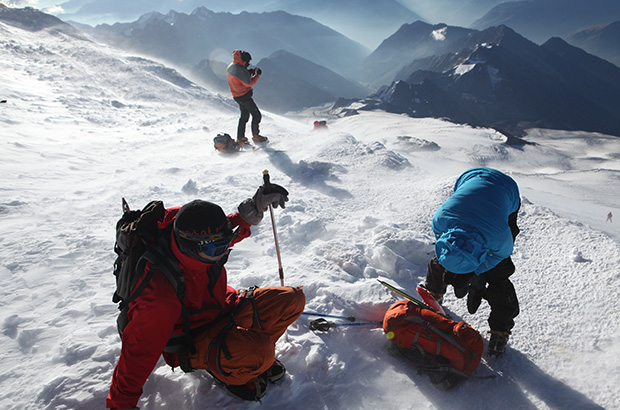 When climbing the south slope of Mount Elbrus in standard summer conditions, the likelihood that you will need an ice ax is equal to approximately zero
