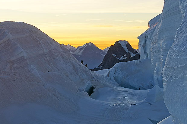 Glacial crevasses on the route of Mont Blanc, France