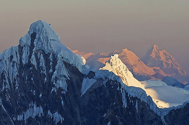 Part of the Cordillera Blanca range in Peru from Nevado Alpamayo to Nevado Huantsan