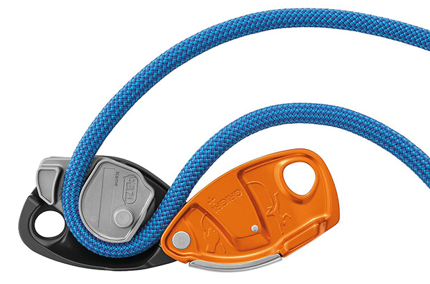 The flagship of the ABD category of belay / rappel devices - Petzl Grigri - it blocks the rope using a movable eccentric inside its body