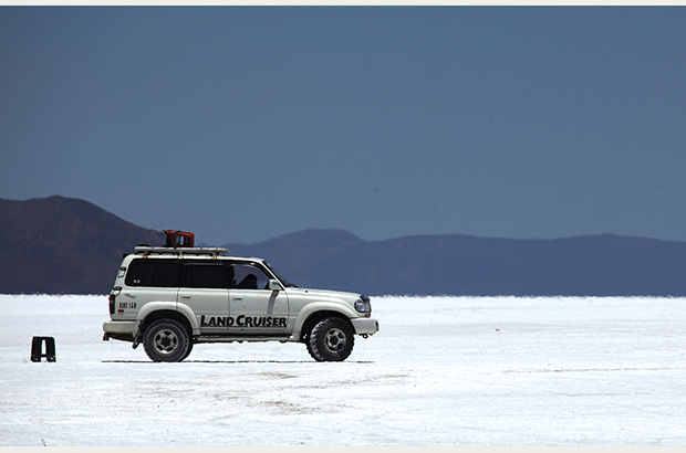 You can drive hundreds of kilometers in any direction along the perfectly flat surface of the salt lake