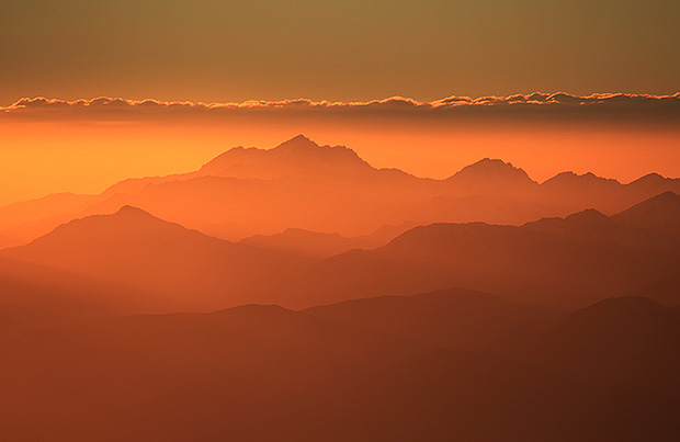 Sunset in the Atlas Mountains from the summit of Toubkal