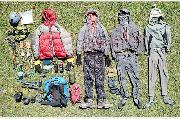 A set of equipment for climbing Mount Kazbek in Caucasus
