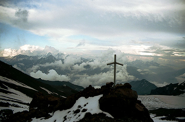 Georgian Cross on the southern slope of Mount Kazbek