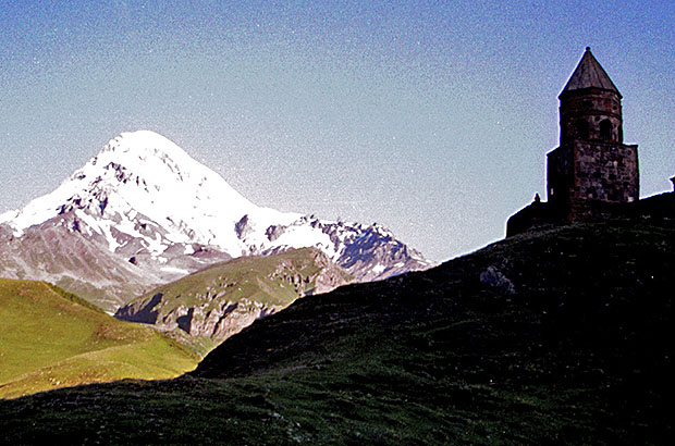 Climbing Mount Kazbek starts right from the Gergeti Monastery