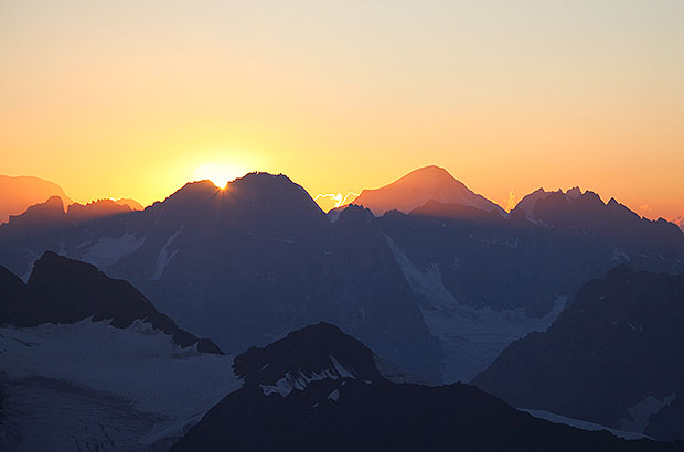 Caucasus, sunrise, climbing Mount Gestola