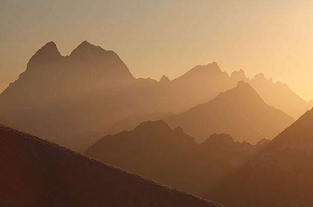 Caucasus sunset, ipossible forms of Mount Ushba