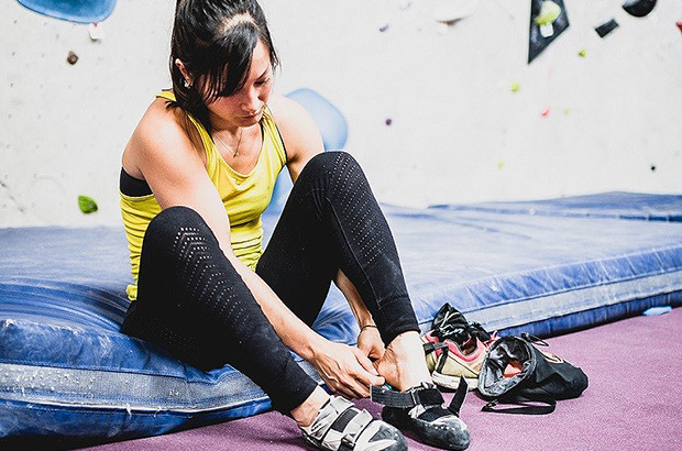 Personal rock climbing shoes do not involve the use of socks, shoes are put on bare feet (not the same with rental shoes)