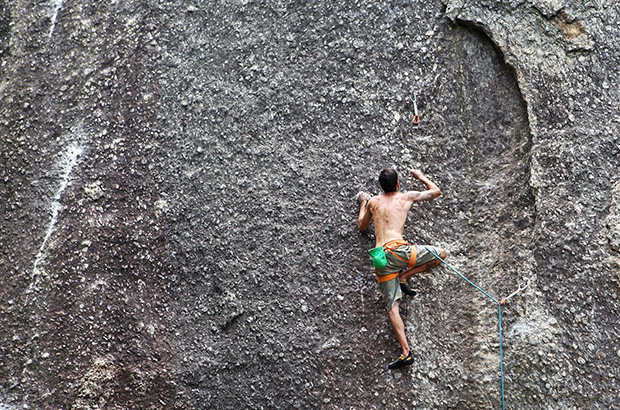 Granite slab - the most demanding form of rock relief for the quality of climbing shoes, Rio de Janeiro, Brazil