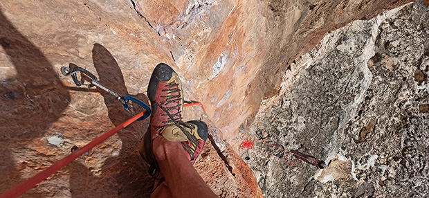 Rock climbing shoes are used exclusively during climbing and are removed immediately after descent