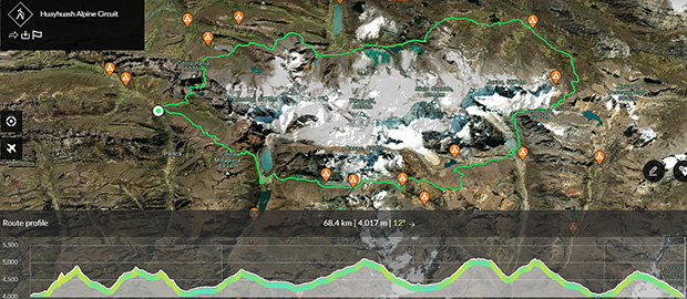 Route profile of the Alpine Circuit in Cordillera Huayhuash