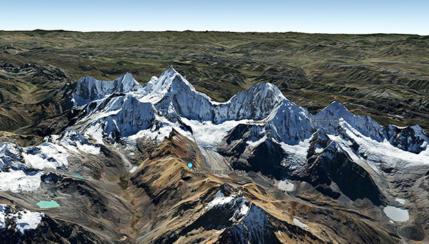 Satellite view of the Cordillera Huayhuash