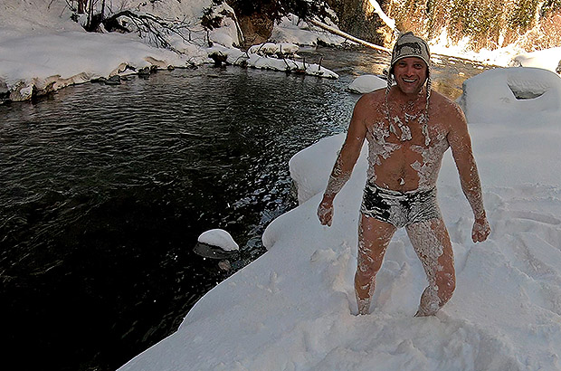 It’s a rare pleasure to go to a sauna on the very bank of a mountain river after an exciting iceclimbing workout.