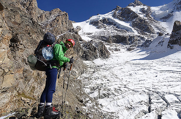 Climbing Dykh Tau in August 2019 - the condition of the route was normal, the ascent to the saddle was not as dangerous due to snow cover