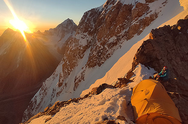 Sunrise in the VZSPS bivouac 4800m, starting Dykh Tau Summit attack