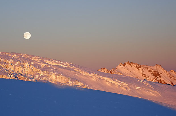 Moonrise over Elbrus glaciers