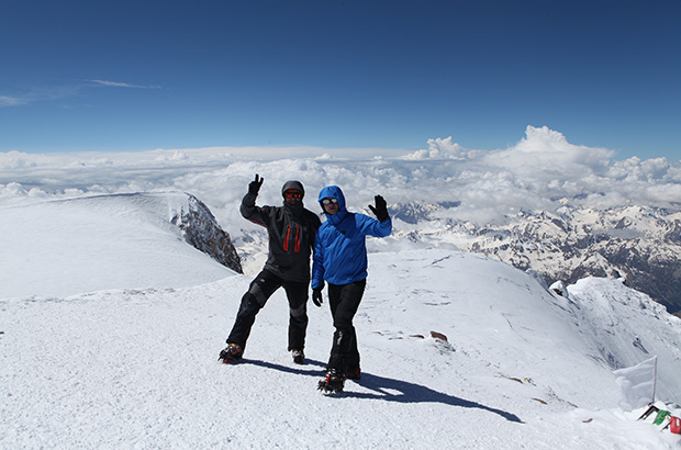 On the West summit of Mount Elbrus in good weather - you don’t even need your down jacket