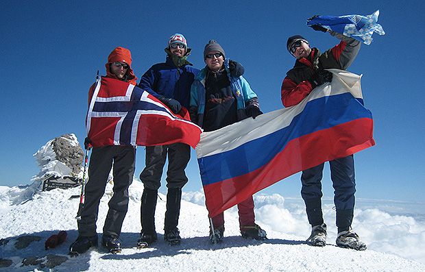 At the Eastern Summit of Elbrus with a team from Norway