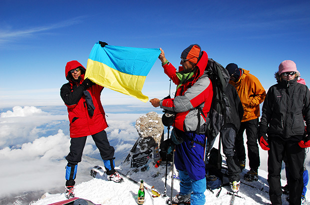 On top of Mount Elbrus with a team of Ukrainian climbers