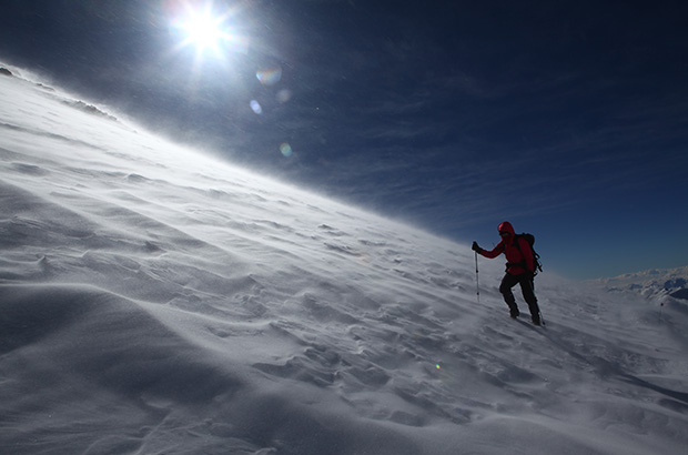 Stormy wind is one of the particular difficulties or dangers when climbing Mount Elbrus