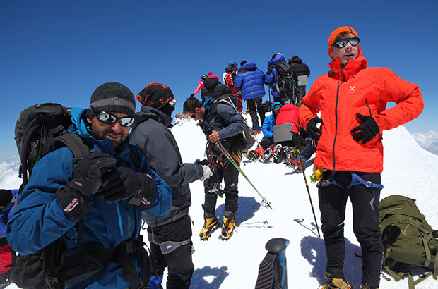 At the summit of Mount Elbrus in August - at the peak of the climbing season