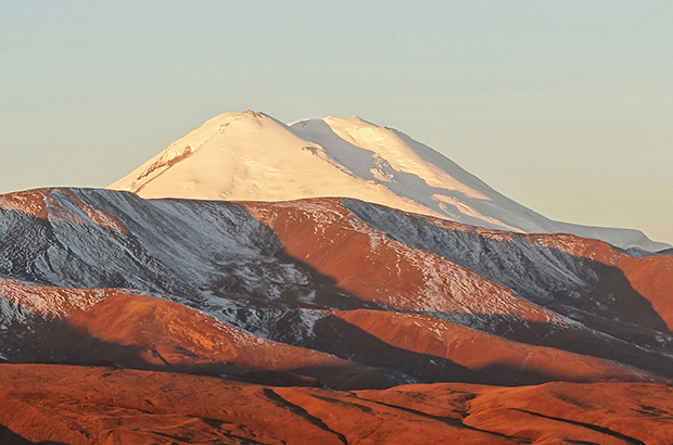 Mount Elbrus in September - it is quite fresh but perfectly clear and beautiful