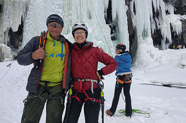 Celebrating Kristin's 80th birthday at the iceclimbing training.