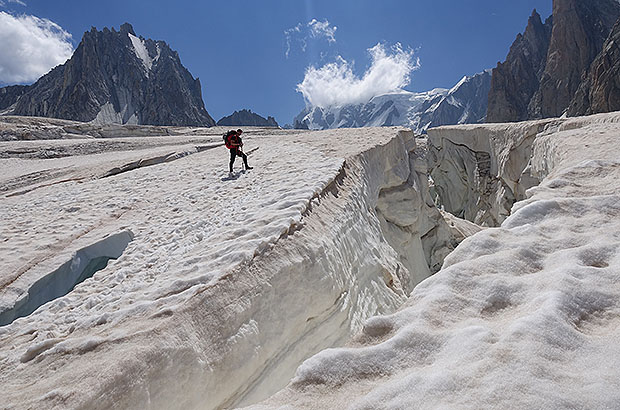 On a glacier at the foot of Mont Blanc, France