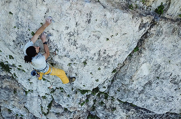 Guga warms up on an easy climbing route in Katskhi