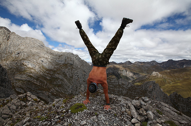 The first pass of the Cordillera Huayhuash trekking route - how else to celebrate such an event if not with a handstand?!