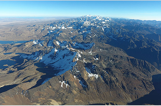 Panorama of the Cordillera Real from the summit of Huayna Potosi